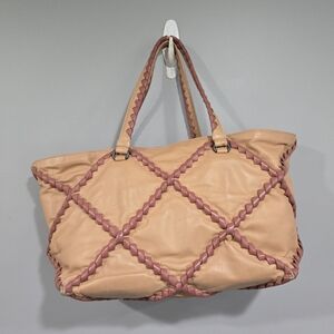 Bottega Veneta Beige/Burgundy Quilted Leather Shopper Tote